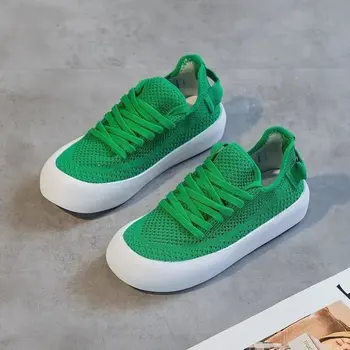 Malha de buraco Breathble Tênis Mulheres de Verão, Sapatos Brancos Na Plataforma 2021 Novos Sapatos Casuais Verde Tênis de Plataforma para as Mulheres