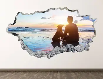 Melhores Amigos de Parede Decal - Cão de Praia 3D Esmagado Arte de Parede Autocolante de Decoração de Quarto de Crianças de Vinil em Casa Cartaz Personalizado de Presente KD821