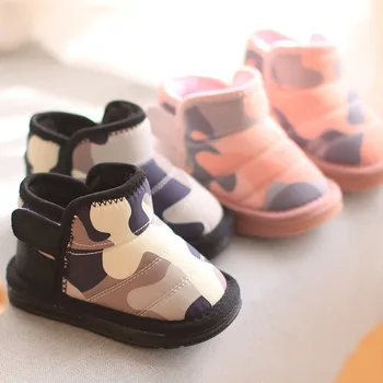 Moda Inverno Crianças Casuais Sapatos de Algodão do Plush Quente Bebê Meninos Meninas Botas de Neve de Crianças Macio, com solado antiderrapante Exterior Botas