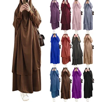 Moda Khimar Muçulmano Conjuntos De Oração Desgaste Mulher Hijab Vestido Cheio De Capa Com Capuz Abaya Vestidos Longos Islã Jilbab Ramadã Roupas