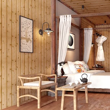 Moderno, simples e novo Chinês grão de madeira papel de parede de log de madeira da cor da placa de papel de parede de sala de estar sótão de teto de loja de roupas de papel de parede