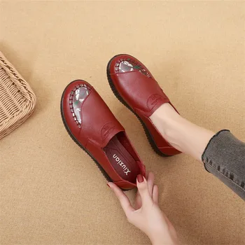 Mulheres Sapatos de Outono Vintage de Couro do Plutônio de Flats Sapato de Mulher 2023 Primavera antiderrapante Macio Inferior Mãe Sapatos Casuais Mocassin