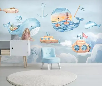 Nordic criativo céu uma nuvem branca baleia fundo de parede de sala de crianças na parede do fundo
