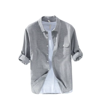 Nova chegada de manga comprida, camisa de linho homens de marca Suehaiwe de algodão camisa de homem, vestuário de moda camisa de mens camiseta masculina