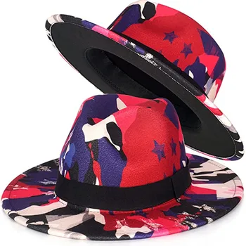 Nova Moda Colorida da Moda Fedora Chapéu de Aba Larga Chapéu de Feltro Vestido de Panamá de Tom Dois Homens Mulheres Estilo Especial com Corrente Preta
