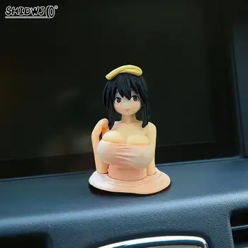 Novo Bonito Peito Tremer Meninas Carro Ornamentos De Desenhos Animados Anime Estátua Auto Painel Sexy-De-Rosa Anime Acessórios Do Carro Do Interior