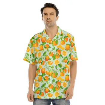 Novo Casual Camisas masculinas Laranja Pintura a Fresco Design de Estilo Havaiano Ahola Tops Cubano Gola Tamanho EUA