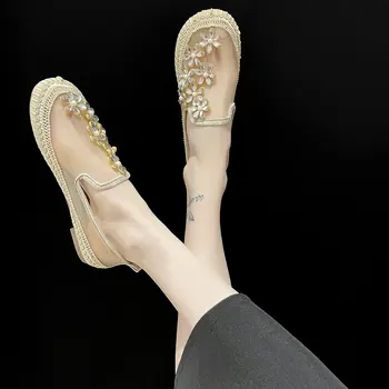 O verão das Mulheres Casuais Sapatos De 2021 Strass Flats Senhoras Único Sapatos de Malha de Ar Redondo Toe Sapatos Femininos Tamanho do europeu 35-40 PW135