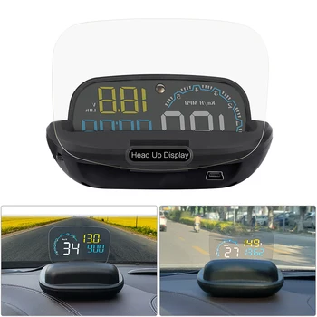 OBD2 HUD Velocímetro RPM Espelho Projetor Carro Head Up Display Auto Acessórios de Segurança Digital Alarme Definido