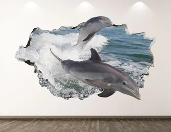 Os golfinhos de autocolantes de Parede - Animal Oceano 3D Esmagado Arte de Parede Autocolante Crianças Decoração de Vinil em Casa Cartaz Personalizado de Presente KD62