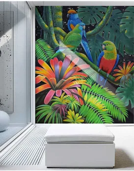 Papagaio e flor de Parede papel de Parede Para parede 8D adesivos de parede para sala de estar e TV papel de Parede papel mural de Parede em 3d Mural decorar