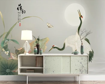 Papel de parede Chinês clássico lotus guindaste 3d papel de parede murais para a sala de tv sofá-parede quarto cozinha restaurante café