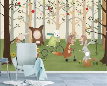 Papel de parede personalizado quarto do bebê bonito dos desenhos animados desenhado a Mão dos desenhos animados de animais da floresta crianças de fundo paredes 3d papel de parede