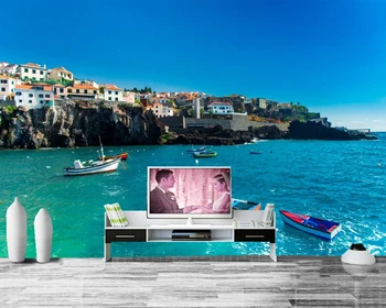 papel de parede Portugal Casas de Mar Barcos Cidade de Costa de fotos de papel de parede ,sala de tv, sofá parede de quarto restaurante bar 3d mural