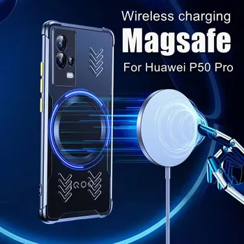 Para Magsafe Casos Para Huawei P40 P50 Pro Magnética Magsafe De Carregamento Sem Fio Para O Huawei Mate 50 40 30 Pro Clara, À Prova De Choque Fundas