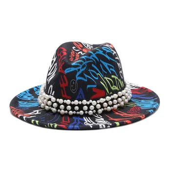 Pearl Black Belt chapéus de Fedora para as mulheres Empate Tingido Especial Estilo de Aba Larga Fedora Chapéu Panamá Primavera, Outono Atacado