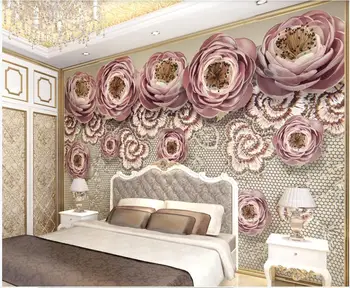 Personalizada foto mural 3d papel de parede de estilo Europeu luxo bordado laço de seda flor sala de estar papel de parede para parede 3 d em rolos