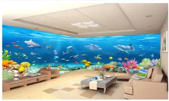 Personalizado com foto 3d papel de parede HD grande panorâmica mundo subaquático peixe golfinho coral casa de decoração de sala de estar papel de parede para parede 3 d