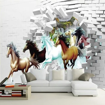 Personalizado de Qualquer Tamanho 3D Murais de Parede papel de Parede Clássico Cavalo Quebrado Paisagem Fresco Sala de estar com TELEVISÃO, Sofá de pano de Fundo Papel De Parede