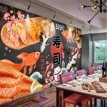 Personalizado Japonês Sushi Gourmet de Fundo Mural, Papel de Parede 3D Restaurante Izakaya Snack-Bar de Decoração de papel de Parede Papel De Parede 3d