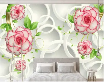 personalizado mural de parede para quarto de paredes 3d Círculo rosa flor verde vinha de decoração de casa foto de papel de parede para parede na rola