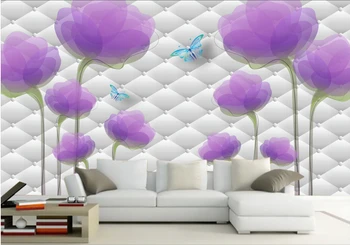 Personalizado papel de parede Floral murais,Roxo tulipas,foto 3D papel de parede para sala de estar pano de fundo o quarto de hotel em relevo Papel DE parede