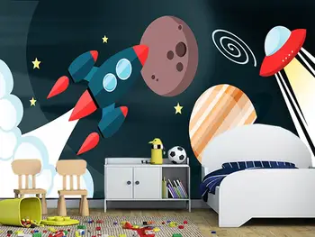 Personalizado papel de parede infantil, Planetas Foguete murais para a sala de estar, quarto de fundo decorativo de parede