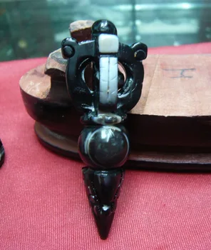 Poder De Magia Tibetana Onyx Ponta Afiada Cabeça De Dragão Faqi Vajra Dorje Pingente Amuleto Escultura Talismã Tesouro