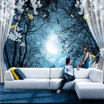Profissional de papel de parede personalizado murais tranquila noite de lua 3D TV na parede do fundo pintura decorativa