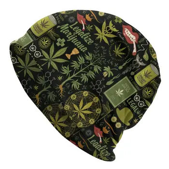 Retro Cannabis Folhas de Cânhamo Esboços Bonnet Chapéu Chapéu de Malha Skullies Beanies Chapéus de ervas Daninhas Mulheres Adultos Termais Quentes Elástico Caps