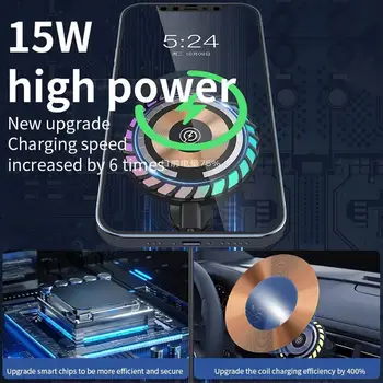 RGB Magnético de Carro de Telefone do Suporte de 15W Macsafe sem Fio de Carregador de Carro Para o IPhone 14 13 Samsung Universal de Telefone de Suporte Stand M0I7
