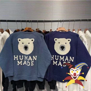 Ser Humano Feito Camisola Homens Mulheres 1:1 Melhor Qualidade De Desenho Animado Do Urso Polar Padrão De Malha Camisolas Humano Feito Crewneck