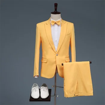 Terno mens casacos masculinos amarelo coreano auto-cultivo de jovens host desempenho foto anzug herren الدعاوى мужской костюм trajes de