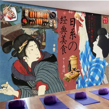 Ukiyo-e Classic Gourmet-Sushi Caráter de plano de Fundo do Papel de Parede 3D Restaurante de Cozinha Japonesa Industrial Decoração Mural, papel de Parede 3D