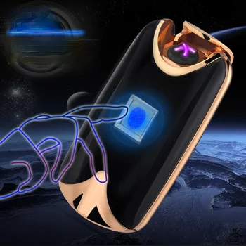 USB Smart Dual Arco de Fogo mais leve impressão digital de Indução de Carregamento de Metal à prova de Vento mais leve Briquets Et Accessoires Fumeurs Isqueiro