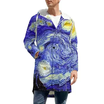 Van Gogh Montanhas Windbreakers Masculino Noite Estrelada Longa E Espessa Coats Street Wear Personalizado Casacos De Inverno Casual E Roupas À Prova De Vento
