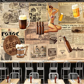 Vintage Jornal Cerveja Beleza Papel De Parede Decoração Industrial Mural Barra De Snack-Bar E Restaurante Fundo De Parede De Papel Tapiz