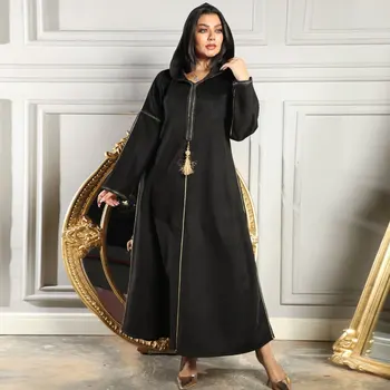 Wepbel Muçulmano Abaya de Vestuário Islâmico Dubai Fashion Dress Oriente Médio Caftan Ramadã com Capuz Longo de Borla Kaftan Manto para as Mulheres