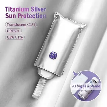 YOOLOV Cinco Guarda-chuva Dobrável Mini Punho de Prata-Sol Protetor solar UV Proteção Fêmea Duplo de Impressão Preto de Luxo, Mulheres