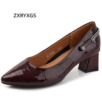 ZXRYXGS 2022 Couro Premium Couro de Patente Dedo Apontado para Banquetes de Casamento Sapatos de Asakuchi Office Sapatos da Moda das Mulheres de Sapatos de Salto Alto